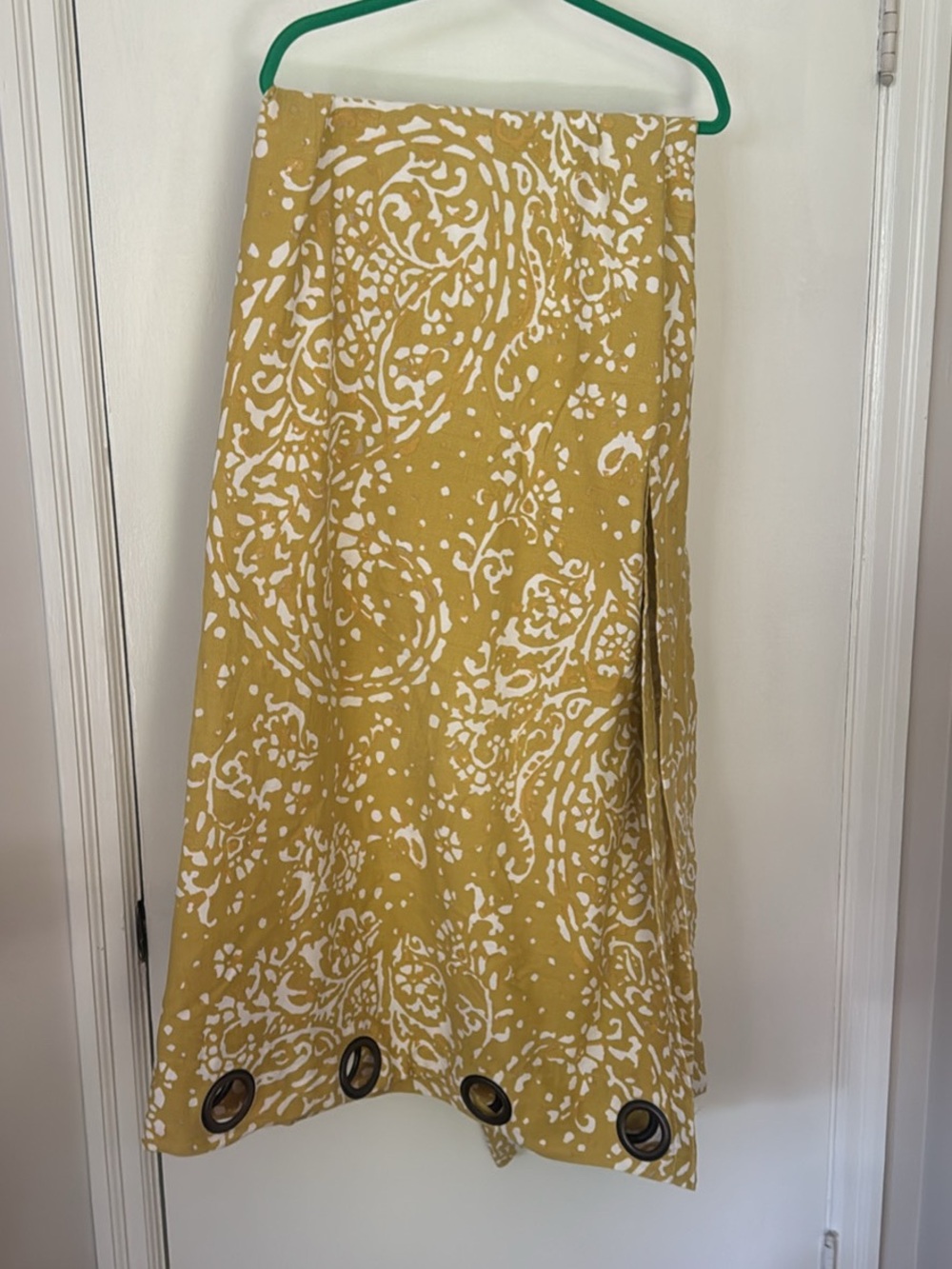 84 inch mustard yellow paisley like curtain- one set- two panels